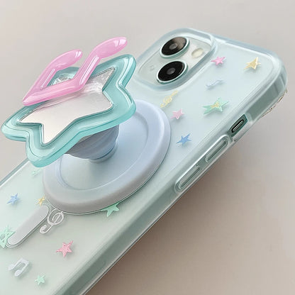 ミュージックモチーフ クリア×パステルカラー Magnet内蔵 iPhoneケース｜スター音符デザイン #231116