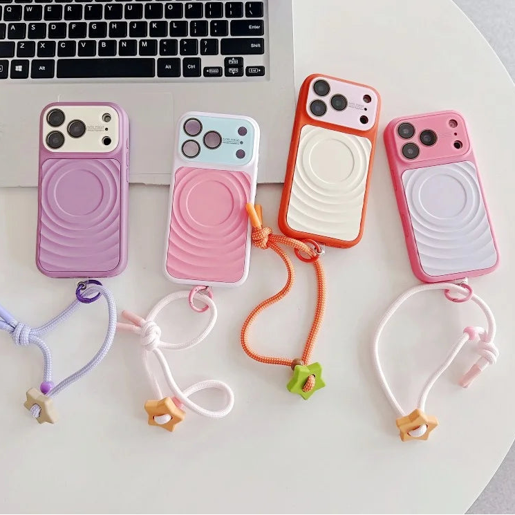 ウェーブデザイン バイカラー ランヤード付き Magnet内蔵 iPhoneケース｜ポップ・トレンド #261229