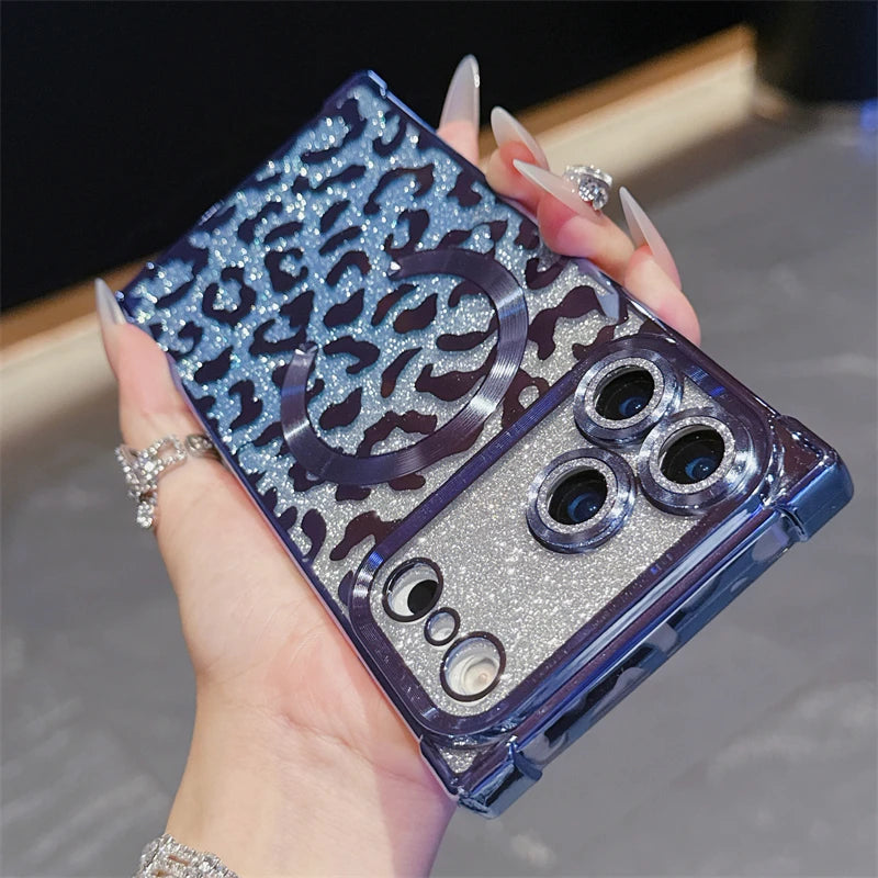【スクエアシリーズ】レオパード ヒョウ柄 グリッター スマホケース｜iPhone対応 #251216