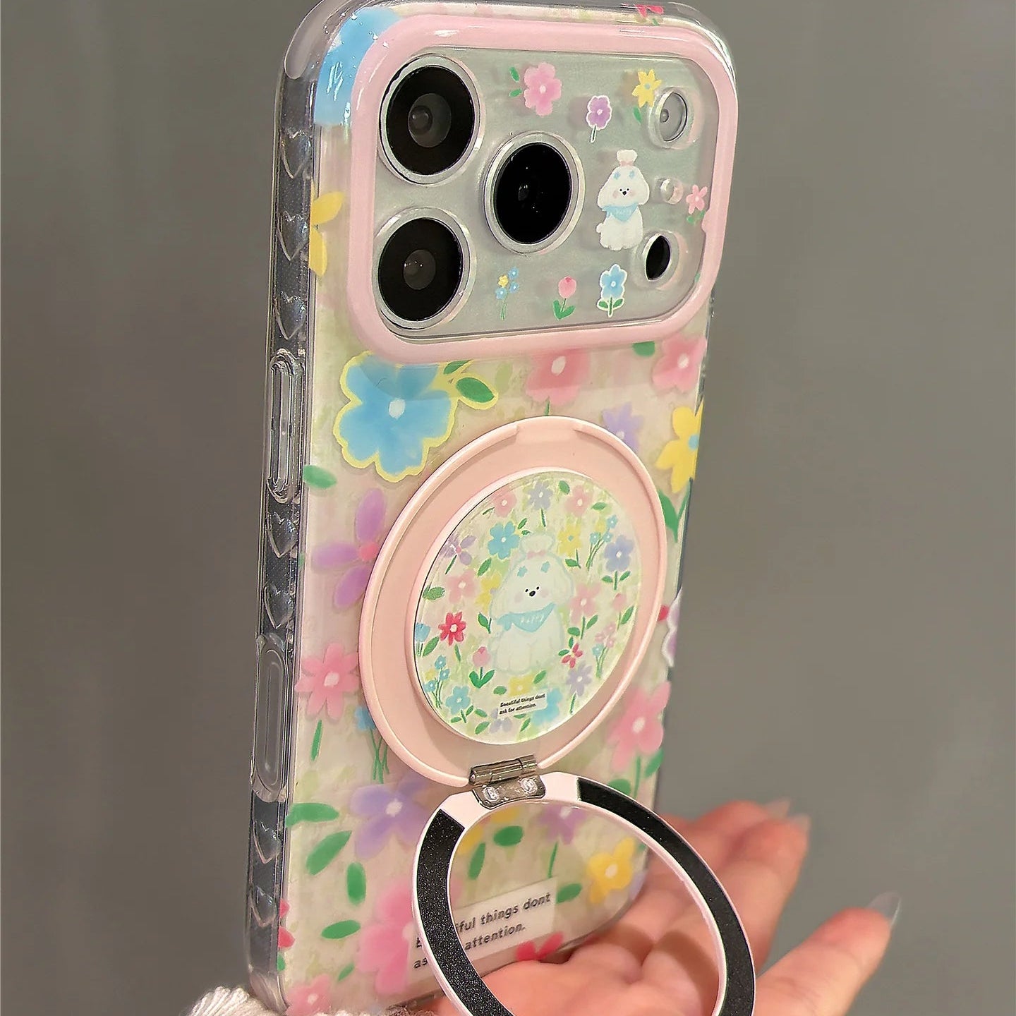 フラワードッグ クリア × Magnet リンググリップ iPhoneケース｜パステル・韓国デザイン #231108