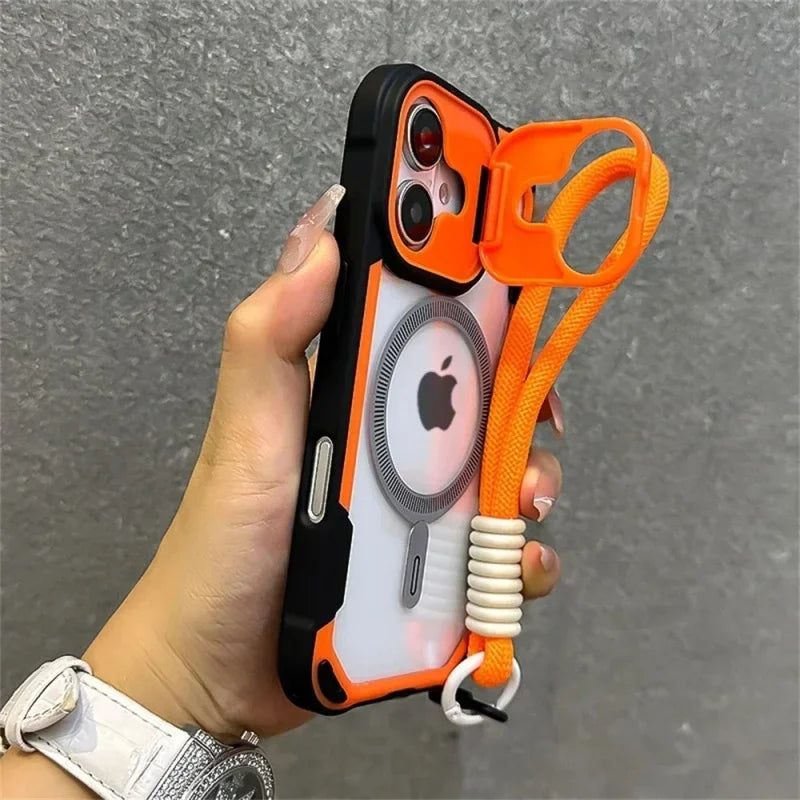 カメラカバー付き Magnet内蔵 iPhoneケース｜ストラップ付き レンズ保護 #240104