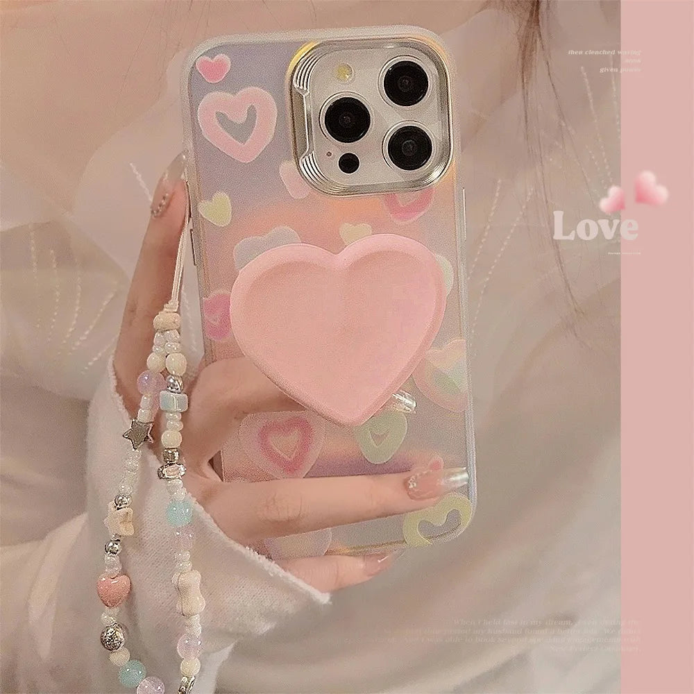 【立体ハートグリップ】パステルカラー キラキラ グリッターケース｜iPhone対応 #250504