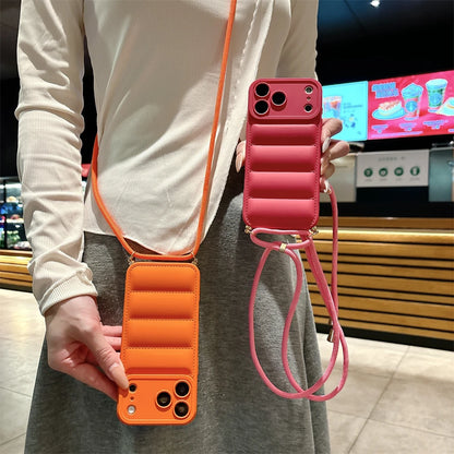 ダウンジャケット風 ソフト iPhoneケース｜ストラップ付き・カラーバリエーション豊富 #240601