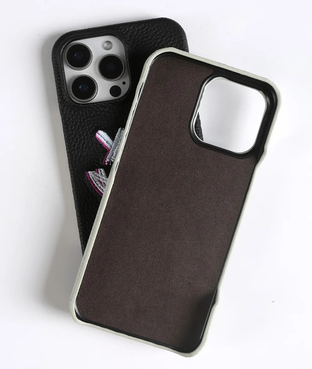 【本革シリーズ】艶なし シボ革 スマイル ステッチ レザーケース｜iPhone対応 #240901