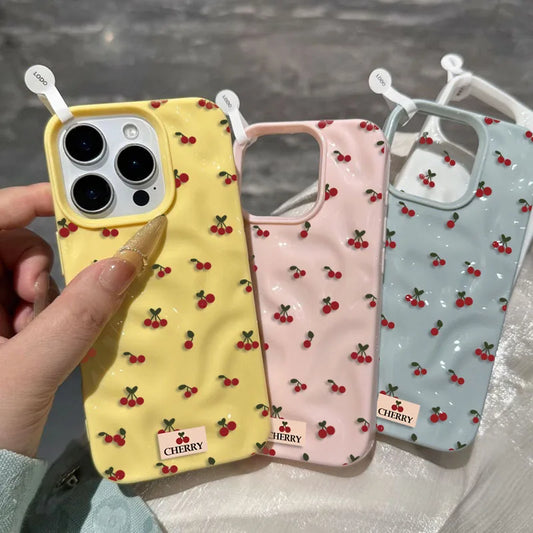【フルーツシリーズ】小さなチェリー総柄 ポップカラー かわいいスマホケース｜iPhone対応 #251028