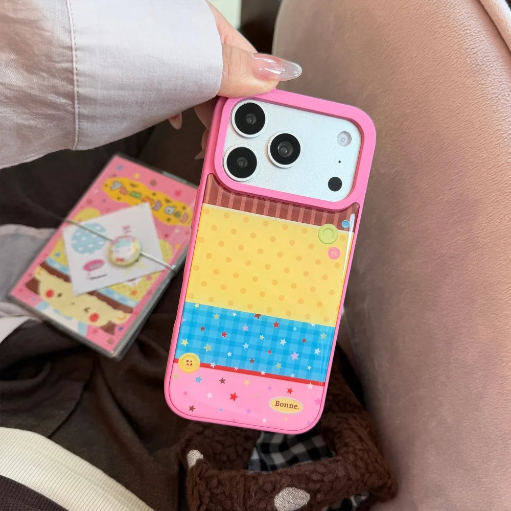 カラフルボーダー ボタンスタンド付き iPhoneケース｜ポップ・レトロ #261256