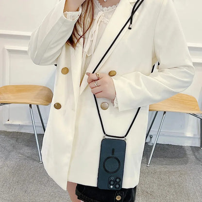 【Magnet内蔵】マットメタル ストラップ付きシンプルデザイン スマホケース｜iPhone対応 #251106