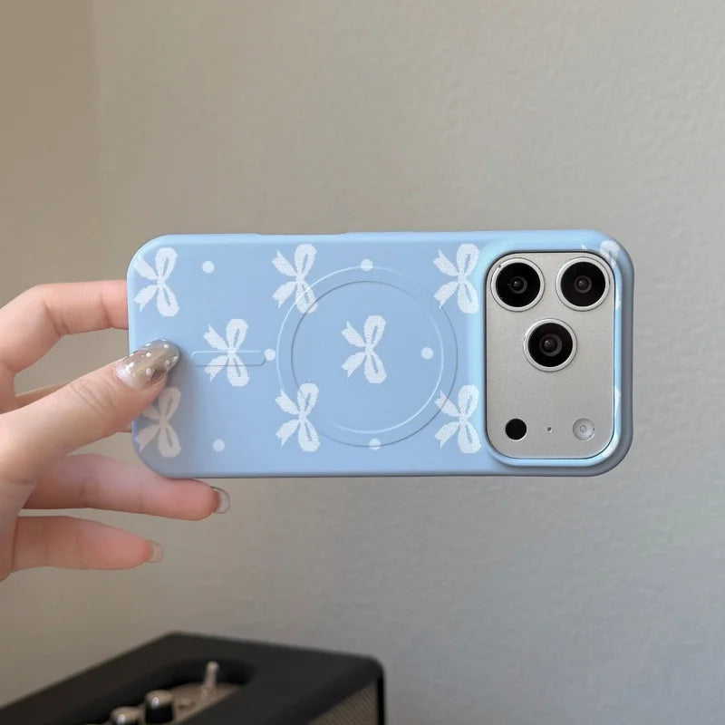 ブルーリボン グリップ クリア Magnet内蔵 iPhoneケース｜韓国風・ガーリーデザイン #231218