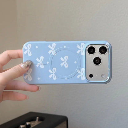 ブルーリボン グリップ クリア Magnet内蔵 iPhoneケース｜韓国風・ガーリーデザイン #231218