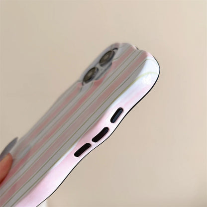 【ウェーブシリーズ】水彩風ストライプ 立体ぷっくりデザイン ウェーブフレーム スマホケース｜iPhone対応 #250905