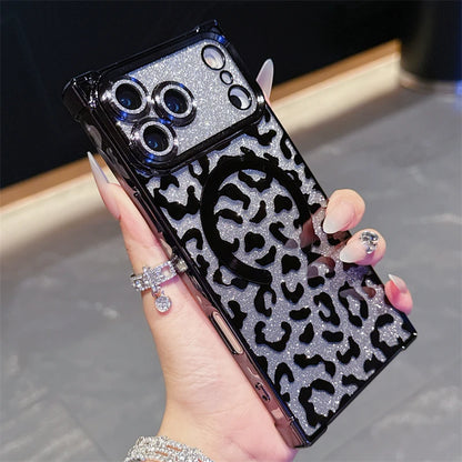 【スクエアシリーズ】レオパード ヒョウ柄 グリッター スマホケース｜iPhone対応 #251216