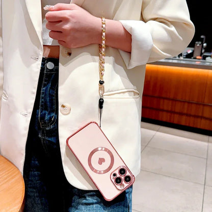 【ハートシリーズ】ゴールドフレーム＆ハートデザイン 高級感おしゃれスマホケース｜iPhone対応 #251112