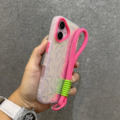 【キラキラシリーズ】幾何学模様 ホログラムデザイン ストラップ付きスマホケース｜iPhone対応 #251012