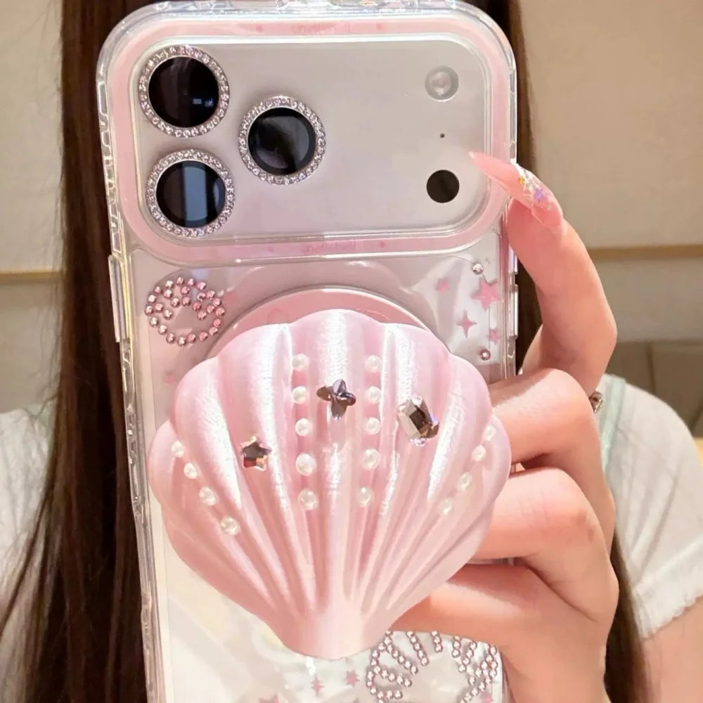 シェルモチーフ パール 貝殻グリップ iPhoneケース｜韓国ガーリー・キラキラ・マーメイドデザイン #230903