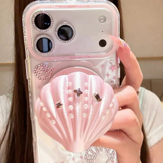 シェルモチーフ パール 貝殻グリップ iPhoneケース｜韓国ガーリー・キラキラ・マーメイドデザイン #230903