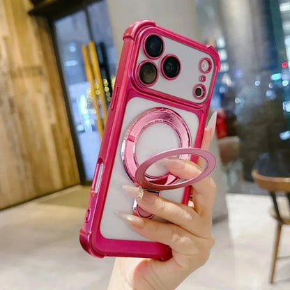 リングスタンド付き メッキフレーム バンパー Magnet内蔵 クリア iPhoneケース｜上品・シンプル #260061