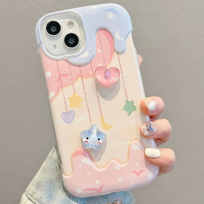 【パステルカラー】とろけるミルキーデザイン ボールストラップ付き スマホケース｜iPhone対応 #251004