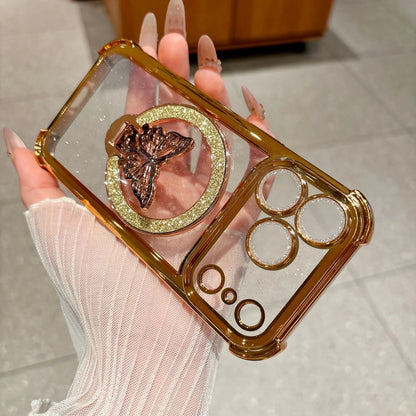 バタフライ キラキラ ラメリング付き Magnet内蔵 クリア iPhoneケース #260220