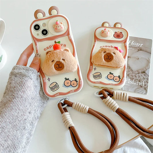 【アニマルぬいぐるみシリーズ】 カピバラ 立体ふわもこケース｜iPhone対応 #240907