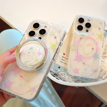 【スターシリーズ】キラキラ星柄 リング付き 透明スマホケース｜iPhone対応 #250907