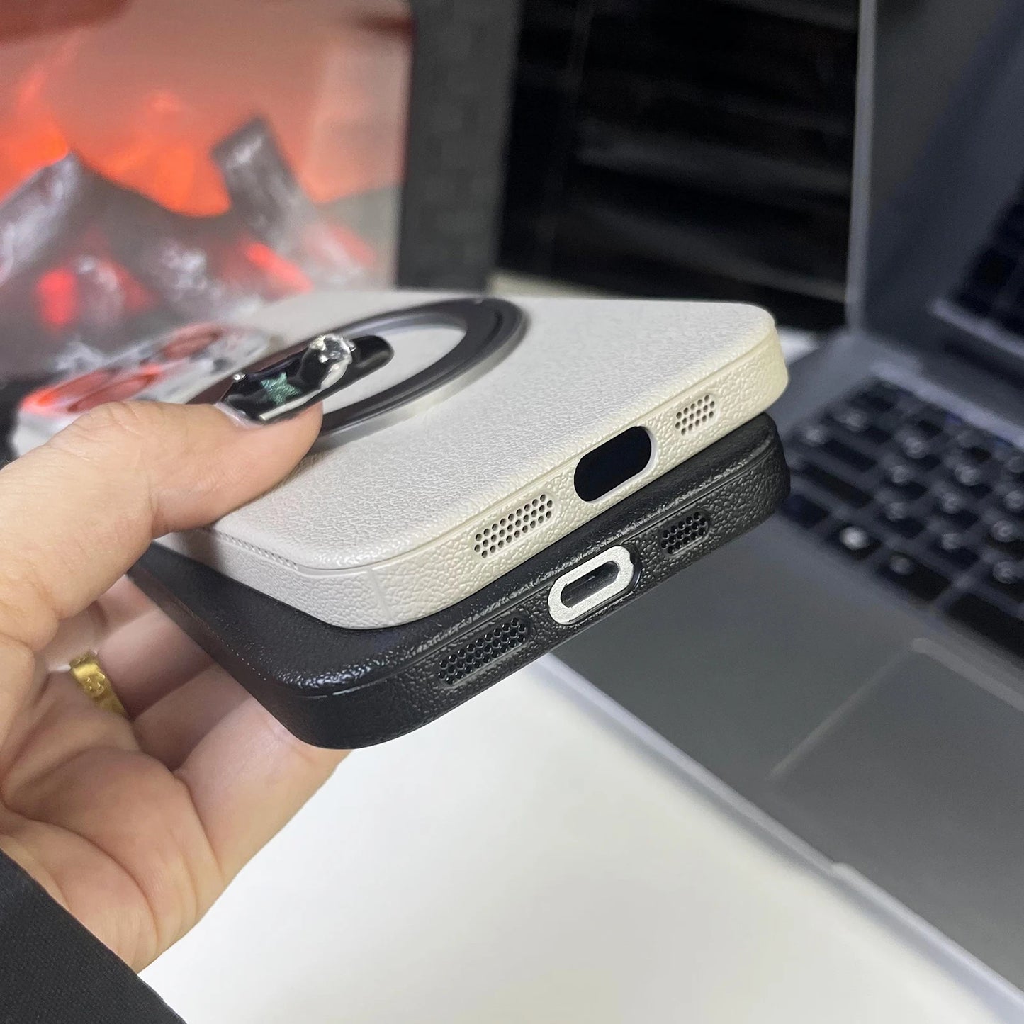 レザー調 リング付き iPhoneケース｜スタンド対応・マット仕上げ #260103