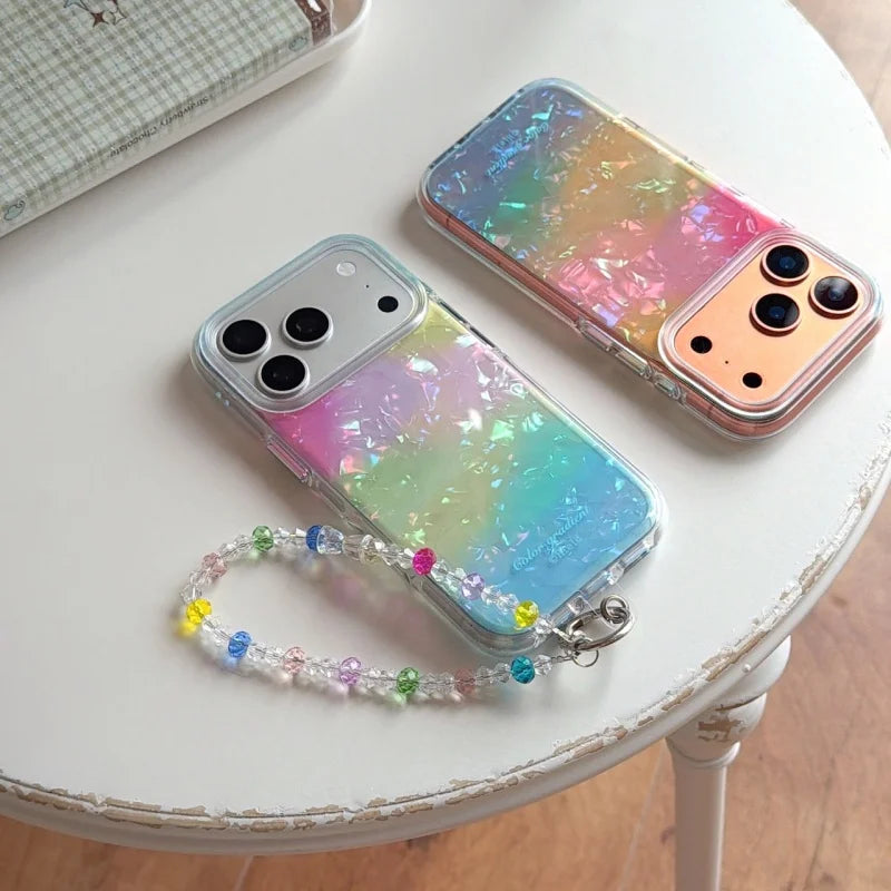グラデーション柄 ビーズチャーム ストラップ付き iPhoneケース｜ポップ・カジュアル風 #261016