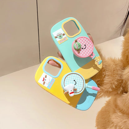 【スポーツシリーズ】立体ラケット＆キャラクター かわいい3Dスポーツデザイン スマホケース｜iPhone対応 #251009