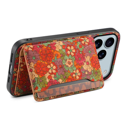 ヴィンテージ フラワー レザー調 iPhoneケース｜カードスロット付き #240226