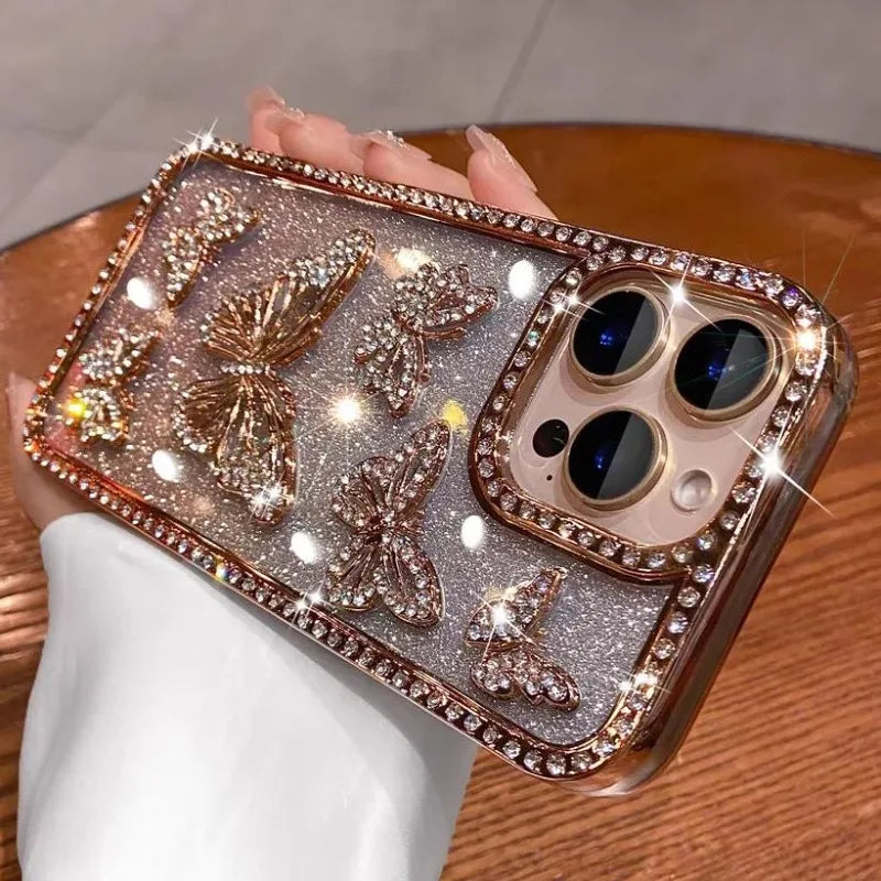 【ジュエリーバタフライ】立体バタフライ×ビジューグラデーション スマホケース｜iPhone対応 #250628