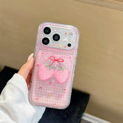 いちごグリップ ギンガムチェック ピンク iPhoneケース｜ガーリー #260048