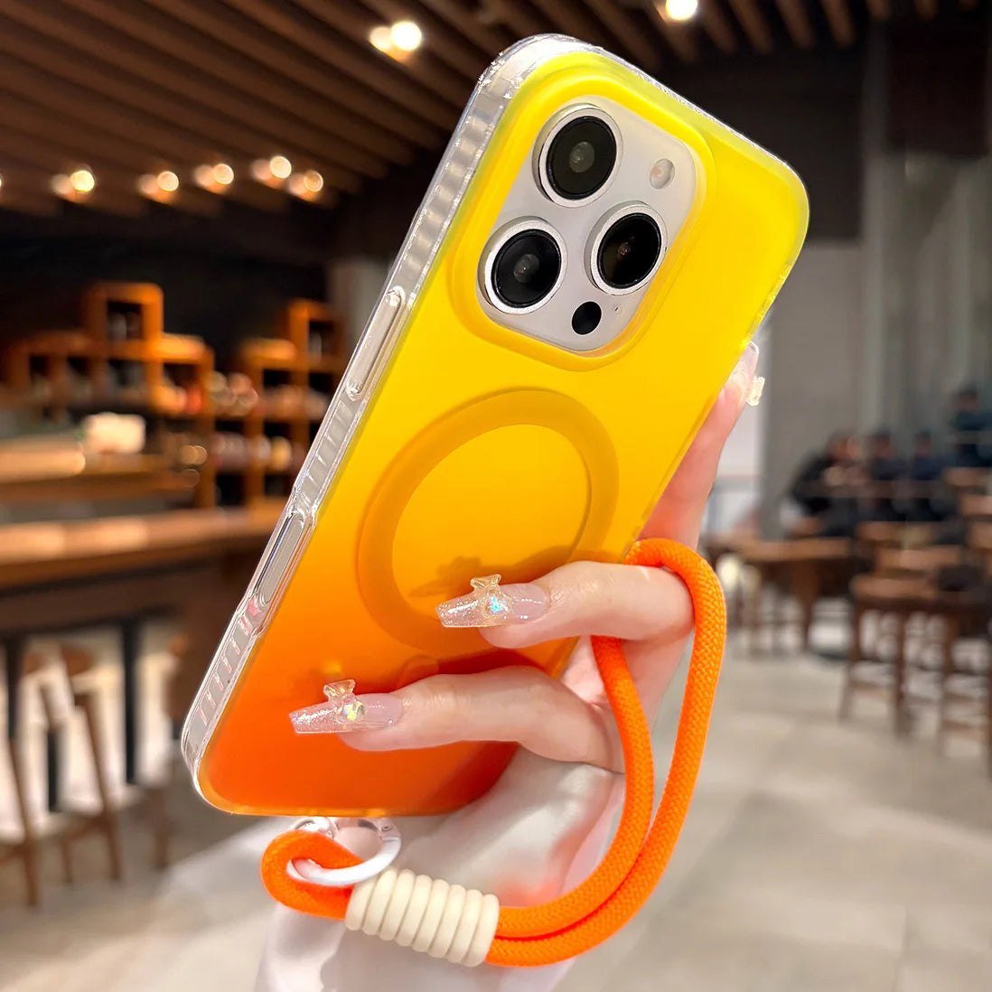 グラデーションネオン バイカラー Magnet内蔵 ストラップ付き iPhone対応ケース #260527