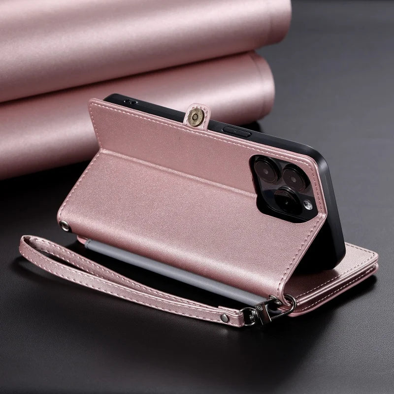 【ブックスタイル】シンプル レザー調 財布一体型 ブックスタイル 手帳型 iPhoneケース｜ショルダー対応 #240126