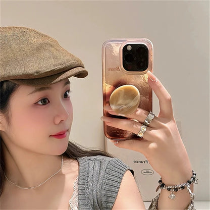 【シェルマーブル】艶めく天然風グリップ付きスマホケース｜iPhone対応 #250627