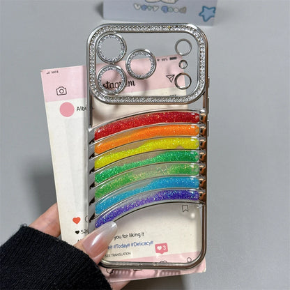 【グリッターレインボー】七色アーチ × クリアキラキラケース｜iPhone対応 #240908