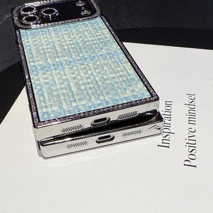 【スクエアシリーズ】ツイードジュエル ラインストーン 高級感 ツイード調 スマホケース｜iPhone対応 #250302