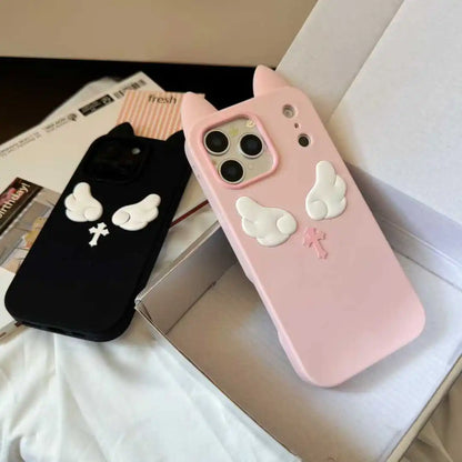 【猫耳シリーズ】エンジェルウィング 十字架 クロス iPhoneケース #240217