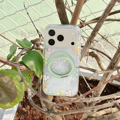 フラワークリア× 360 ° 回転 折りたたみリング ナチュラルデザイン Magnet対応 iPhoneケース #231113