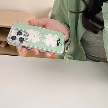 【クローバー柄】淡色ガーリー ドットケース＆チャームセット｜iPhone対応 ＃#250521