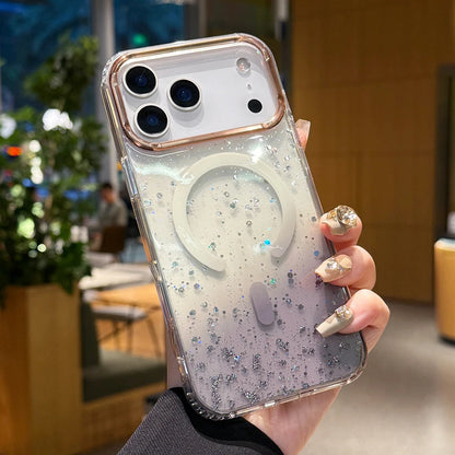 【Magnet内蔵】グリッター きらめくラメ入りグラデーションクリアスマホケース｜iPhone対応 #250418