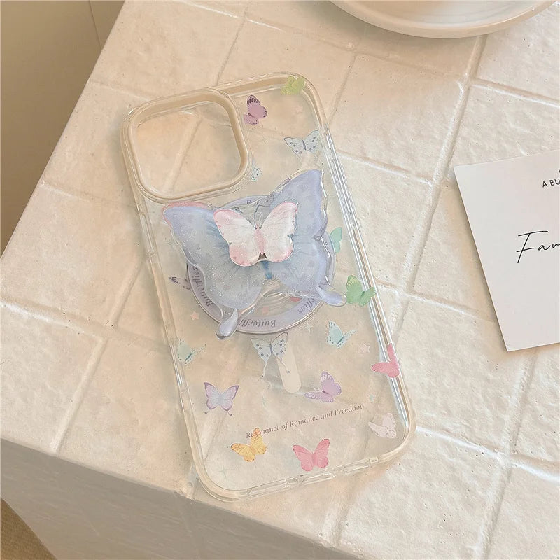 【幻想的バタフライ×3Dグリップ】儚く可憐な蝶デザインスマホケース｜iPhone対応 #250509