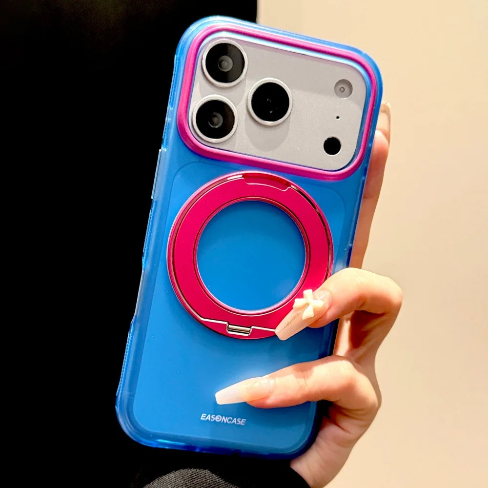 ネオン パステル バイカラー iPhoneケース｜360度回転 リングスタンド付き・ポップカラー #230912