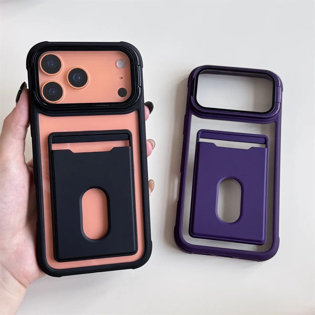 カード収納付き カメラ保護スタンド iPhoneケース｜耐衝撃フレーム #240328