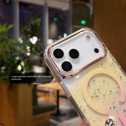 【Magnet内蔵】グリッター きらめくラメ入りグラデーションクリアスマホケース｜iPhone対応 #250418