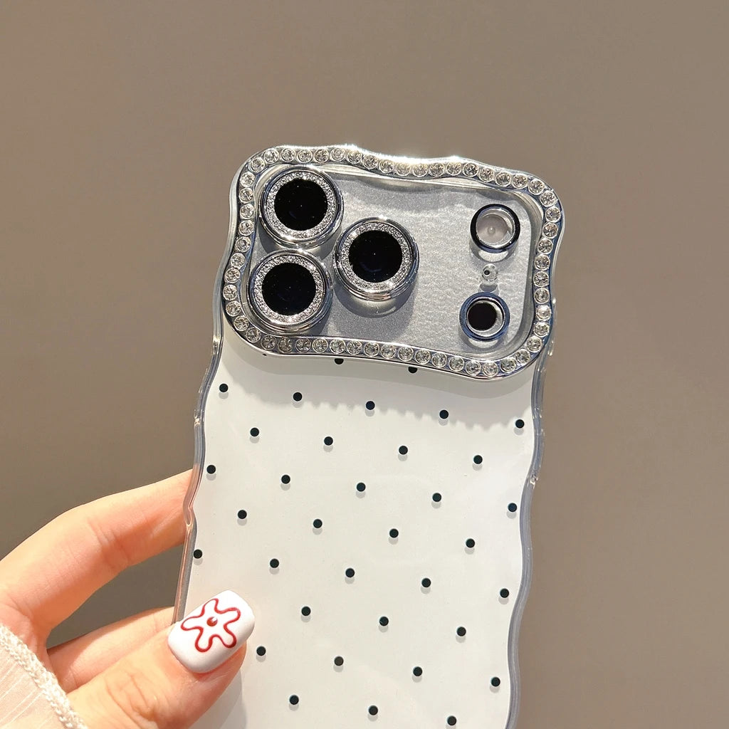 【ドットジュエルミラー】ラインストーン×水玉デザイン スマホケース｜iPhone対応 #250120