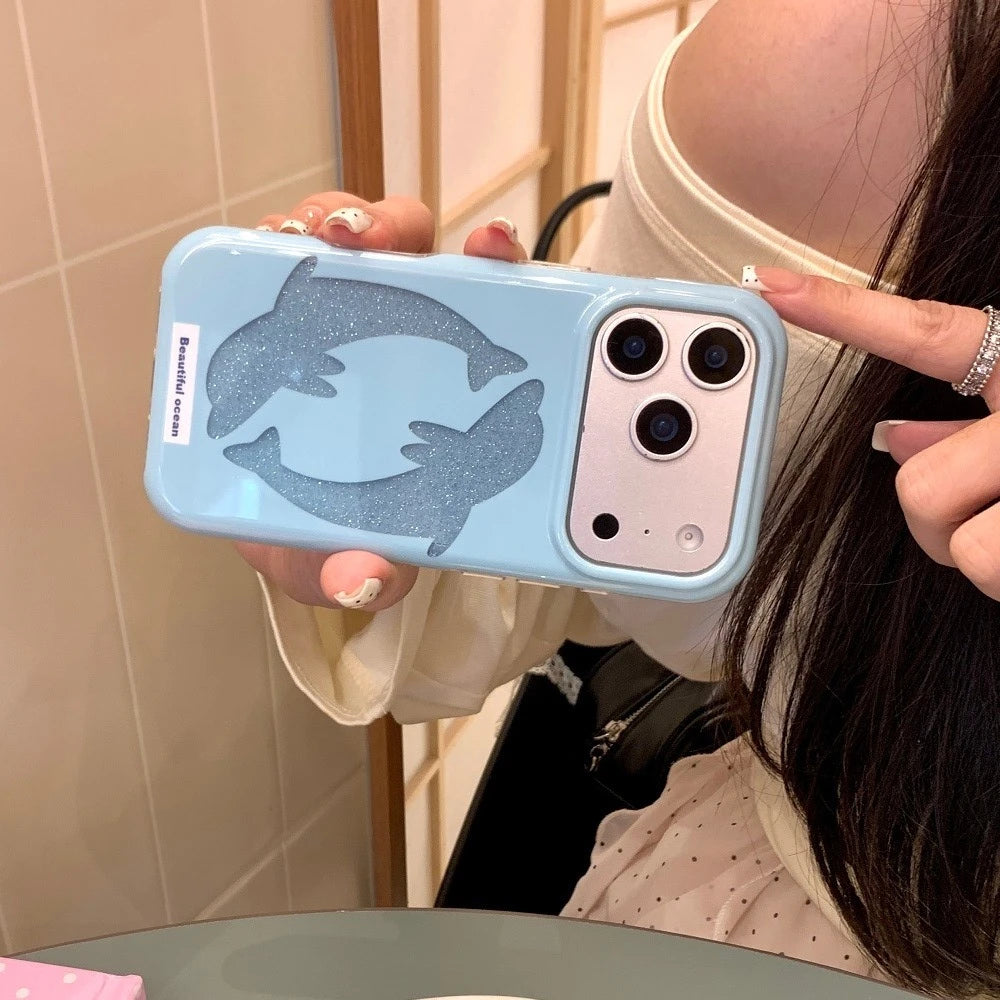 パステルカラー ドルフィン ラメ入り iPhoneケース｜淡色・大人かわいい　#260064