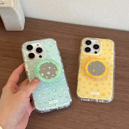 【小花柄×ミラーグリップ】春色ナチュラルデザインのクリアケース｜iPhone対応 #250512