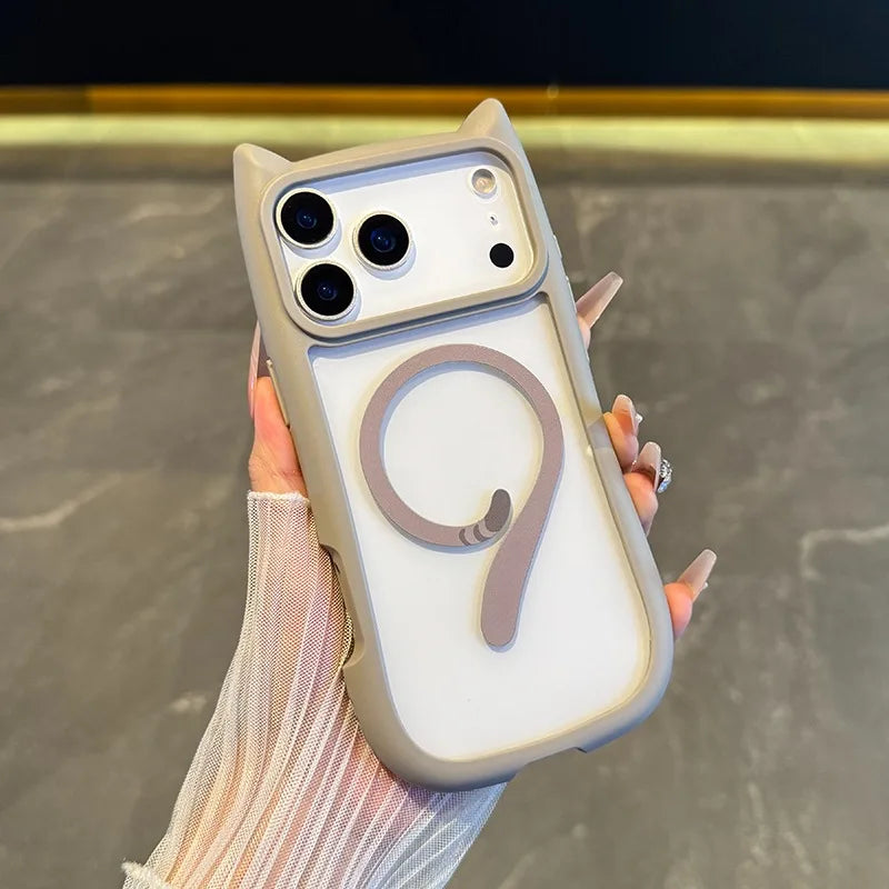 【猫耳シリーズ】Magnet内蔵 しっぽデザイン カラーフレーム iPhoneケース #240215
