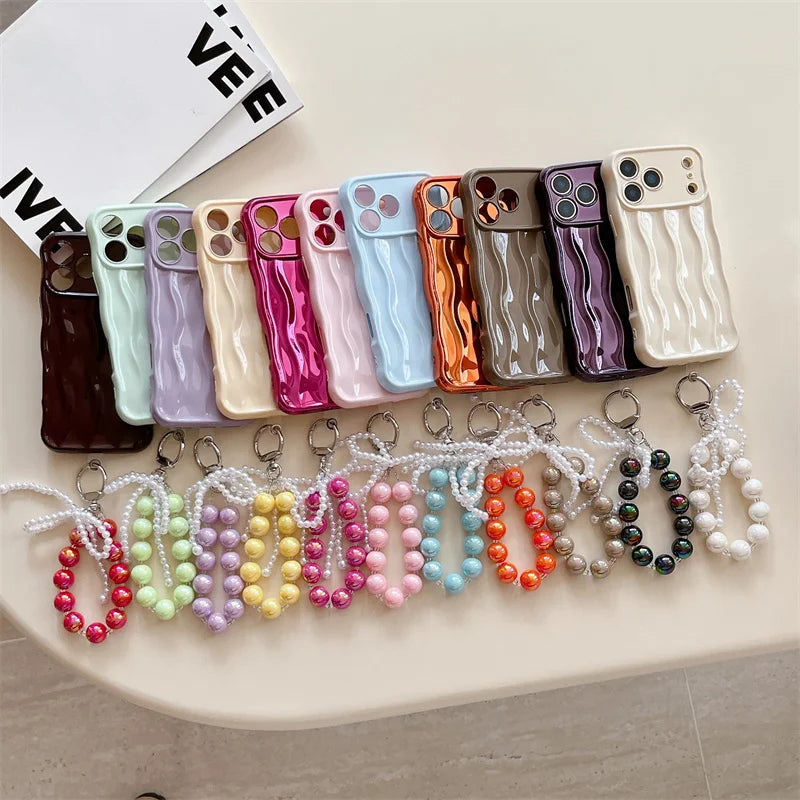 【ウェーブフレーム】パールチャーム付き スマホケース｜iPhone対応 #241217