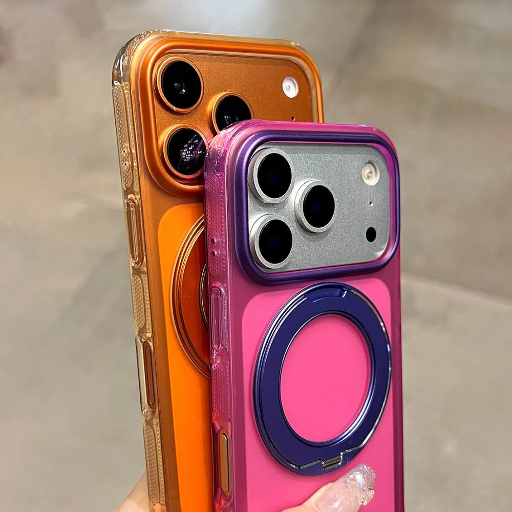 ネオン パステル バイカラー iPhoneケース｜360度回転 リングスタンド付き・ポップカラー #230912