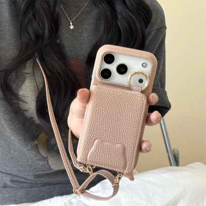 【ベアポケットレザー】くまエンボス × カード収納付き ショルダースマホケース｜iPhone対応 #250208